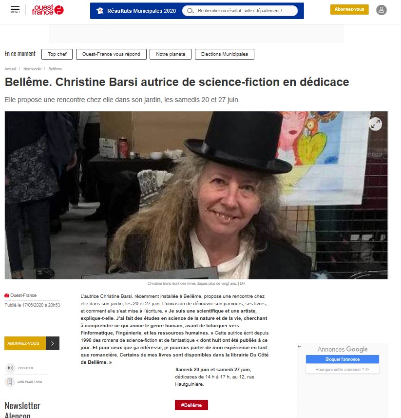 Ouest France - Christine Barsi en dédicaces sur Bellême