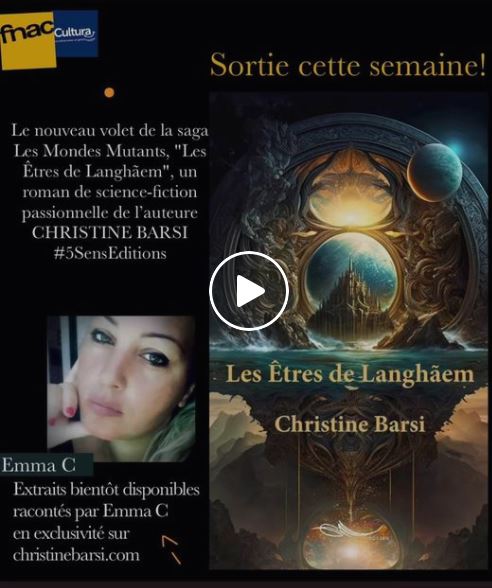 L'artiste Emma C annonçant ses prochaines lectures des extraits du roman de science-fiction Les Êtres de Langhãem de l'auteure Christine Barsi