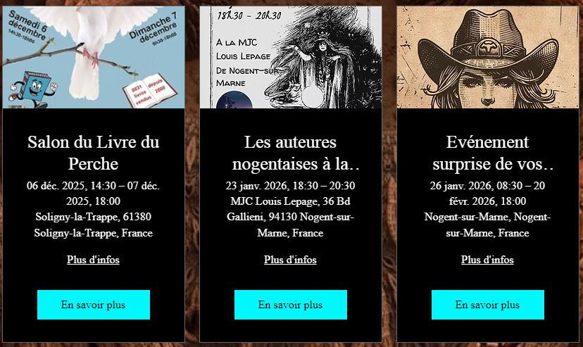 Planning des événements de l'auteures christine barsi sur fin 2025 début 2026