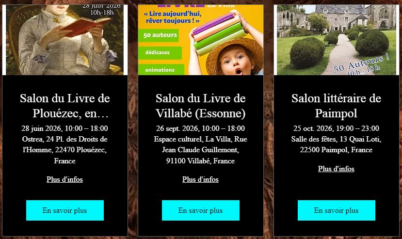 Calendrier de juin à octobre 2026 des événements de l'auteure de science-fiction et de fantastique Christine Barsi